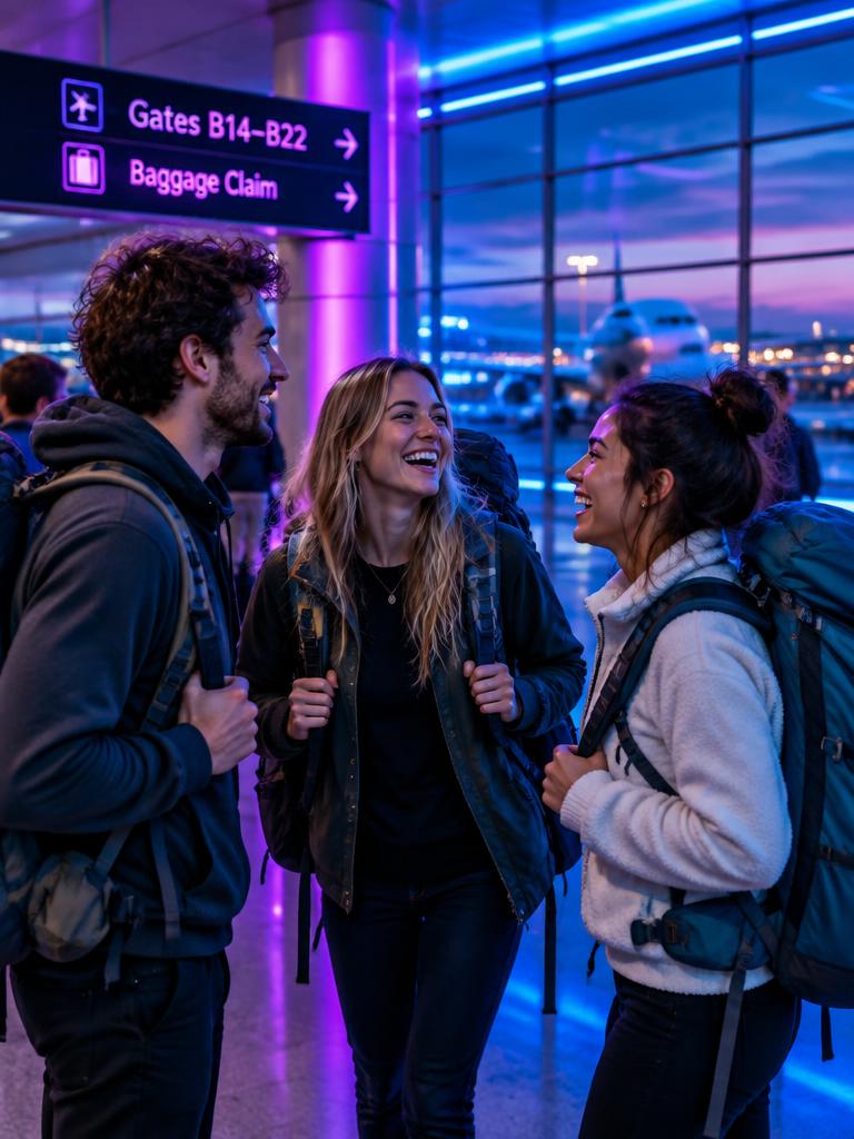 Viajeros con mochilas en el aeropuerto