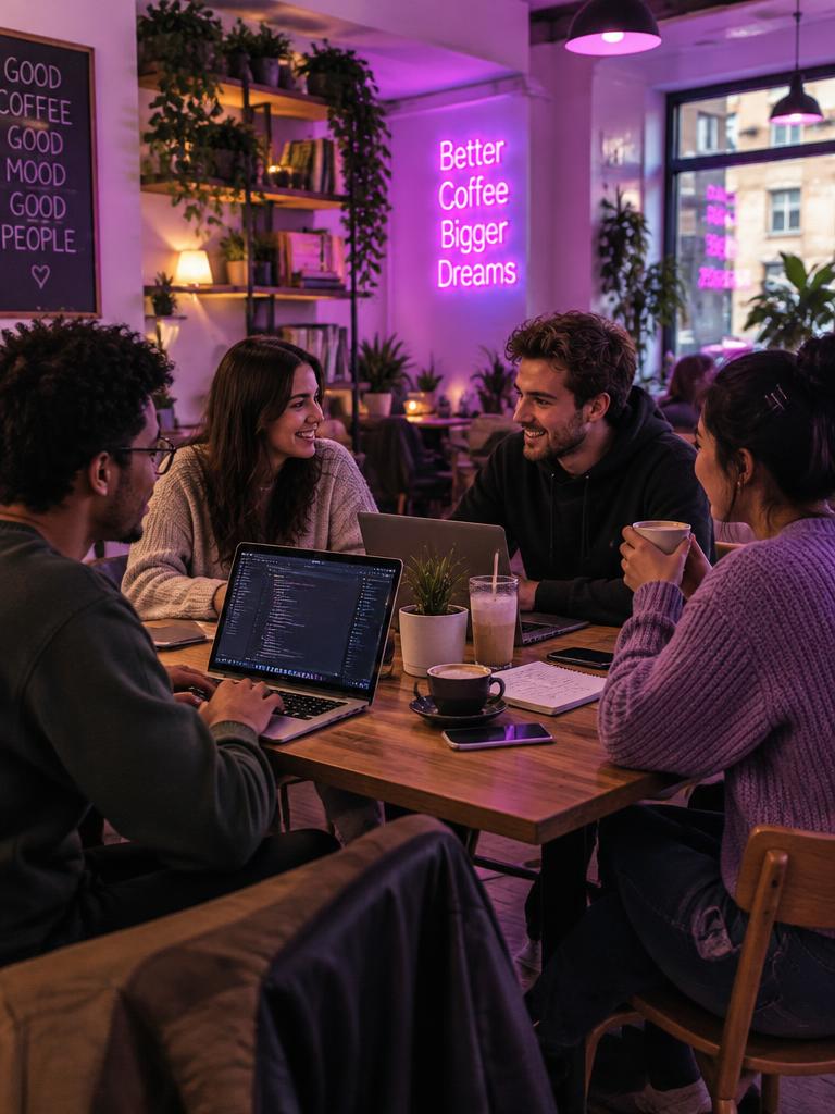 Amigos en una cafetería